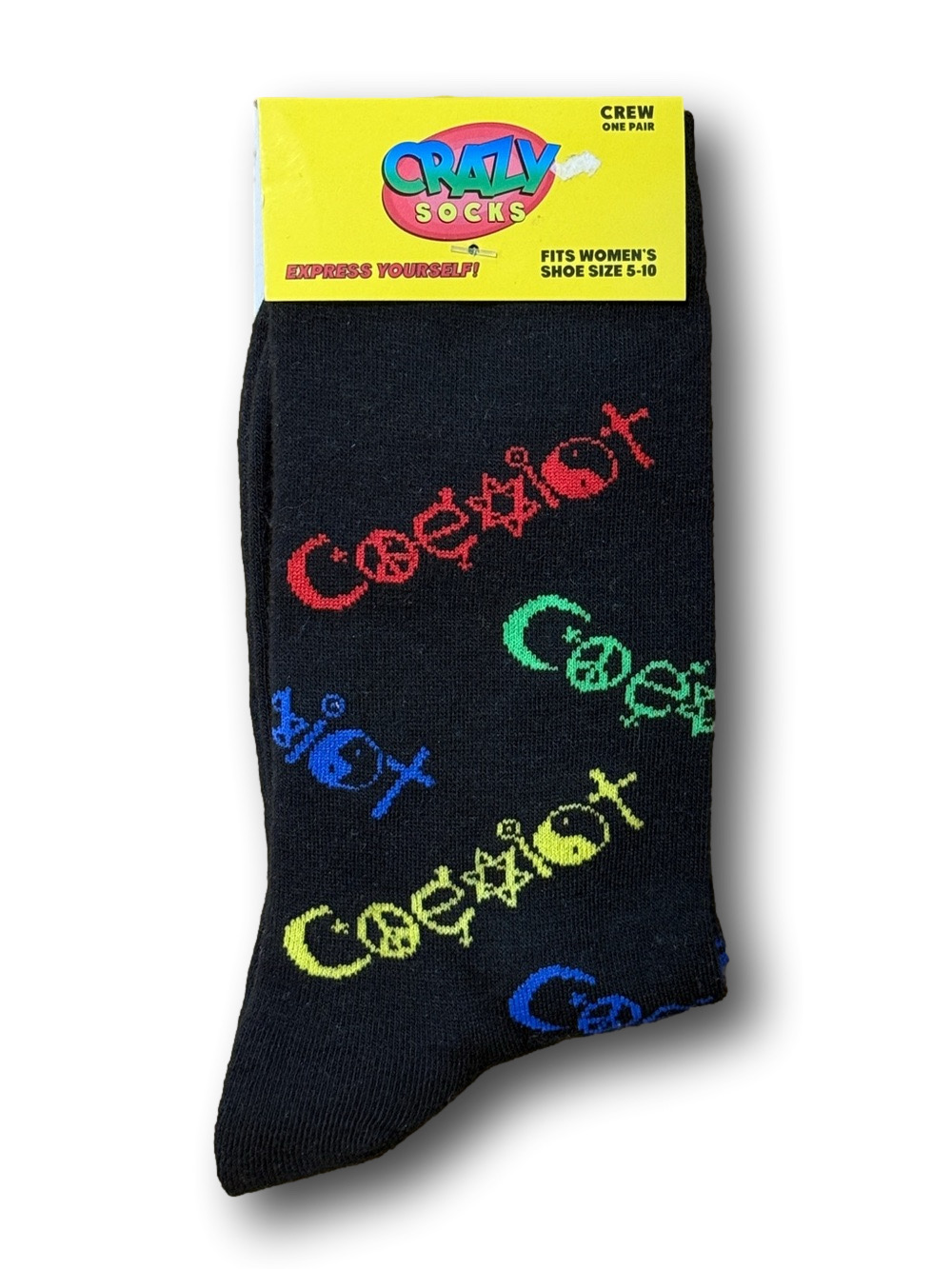 3/$15 Rainbow "Coexist" Funny Novelty Crew Socks - NWT